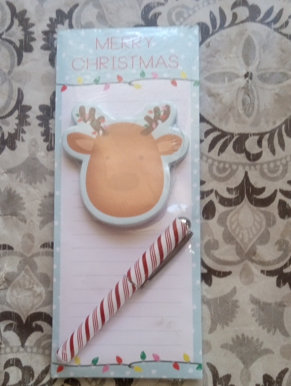 Christmas Holiday Reindeer Notepad with Candy-Stripe Pen - Merry Christmas New